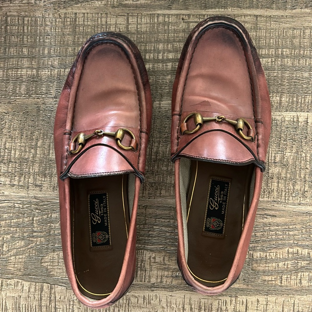 Brown distressed Gucci Loafers